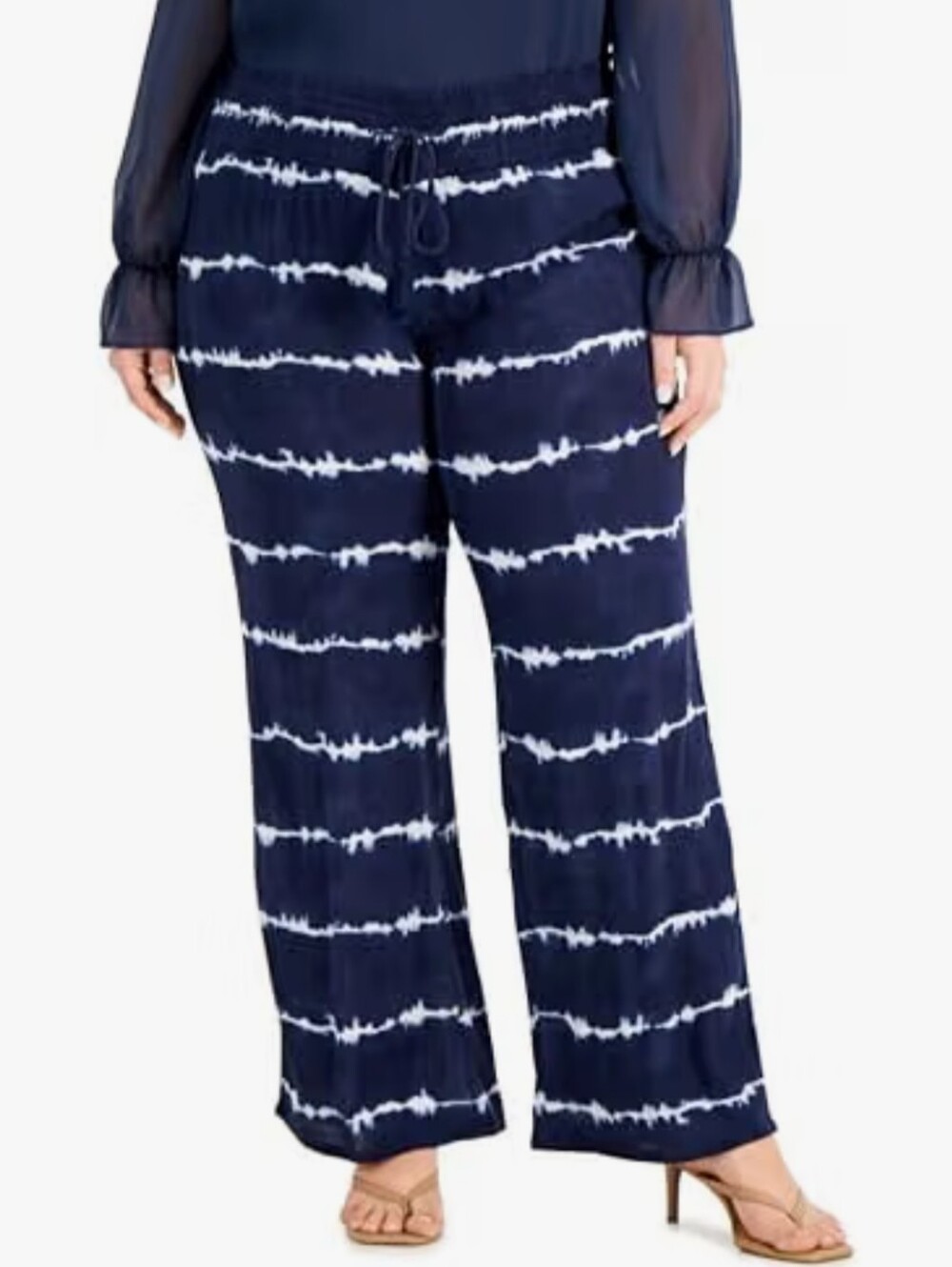 INC International Concepts Navy Blue & White Wide Leg Tie-Dye Pants
